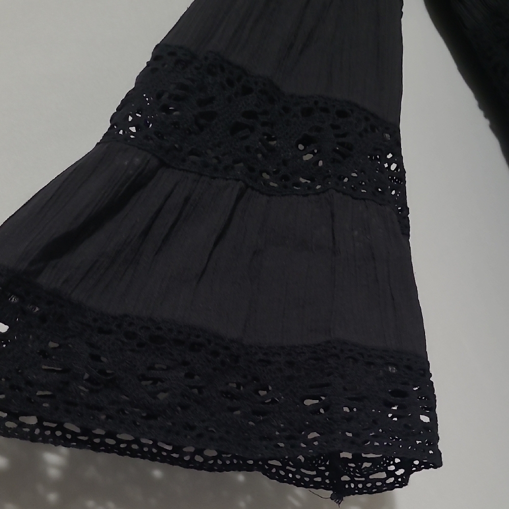 SPENCER JEREMY BLACK LACE TRIM BLACK DRESS 100% COTTON SQUERE NECK LINE A SZ 12 - Picture 4 of 14